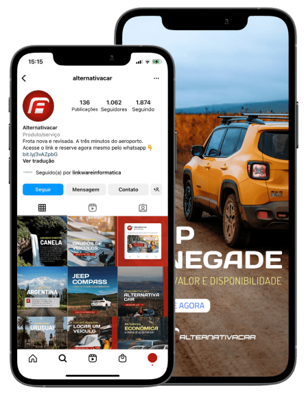 Dois celulares mostrando um print do perfil da Alternativacar no Instagram